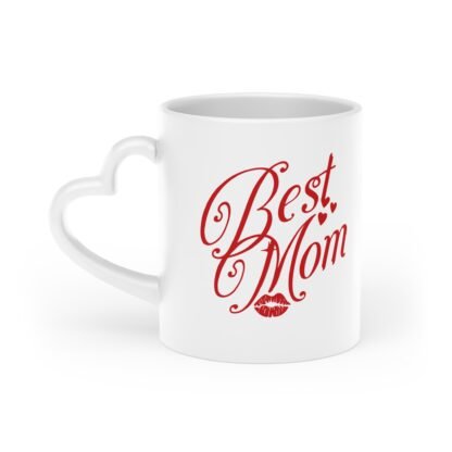 White stylish Heart-Shaped Mug with text best mom