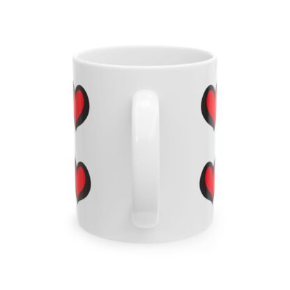 White Ceramic Mug with red hearts 11oz - Image 3