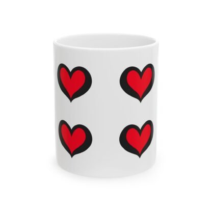 White Ceramic Mug with red hearts 11oz - Image 2