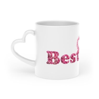 White stylish Heart-Shaped Mug with pink text best mom - Image 3