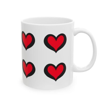 White Ceramic Mug with red hearts 11oz