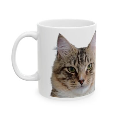 White Ceramic Mug with cat figure "Fabio" 11oz - Image 3