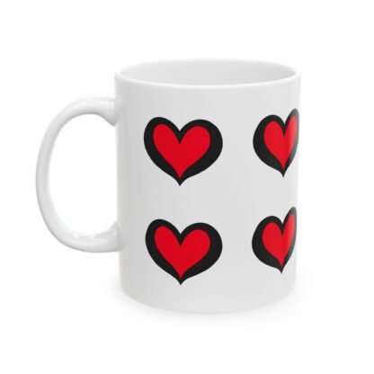 White Ceramic Mug with red hearts 11oz - Image 4