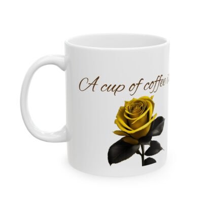 White Coffee Mug, yellow rose figures, Coffee mug, Tea mug, White mug, Yellow rose, Rose figure, Mug, Gift, Rose, Yellow figure, Gifts - Image 4