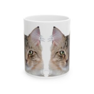 White Ceramic Mug with cat figure "Fabio" 11oz