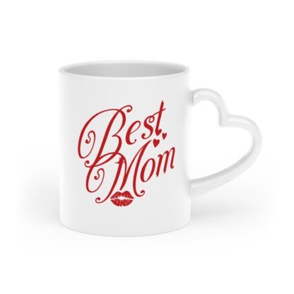 White stylish Heart-Shaped Mug with text best mom - Image 4