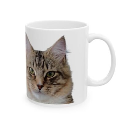 White Ceramic Mug with cat figure "Fabio" 11oz - Image 4