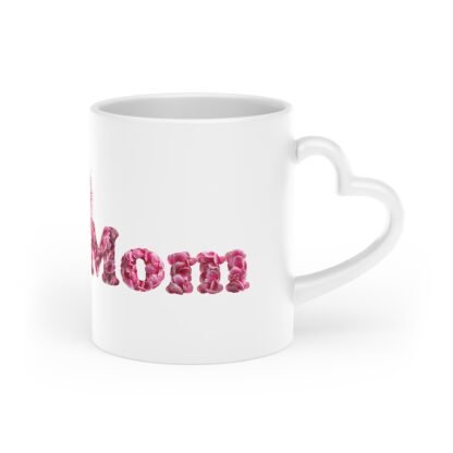 White stylish Heart-Shaped Mug with pink text best mom - Image 4